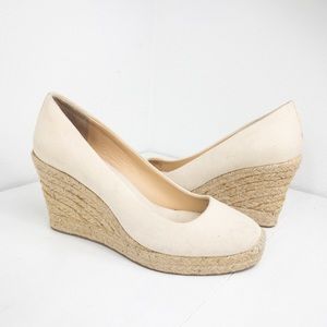 J Crew Beige Canvas Espadrille Wedges, Size 6 1/2